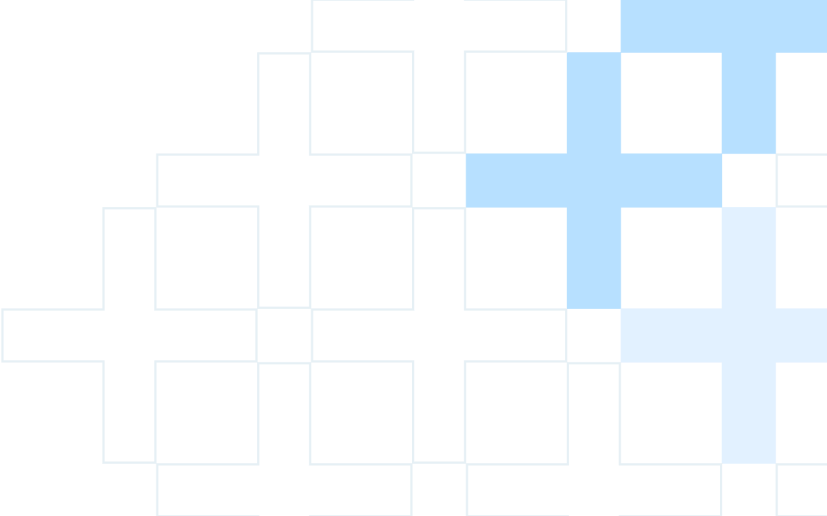 Interconnected group of white and light blue Statita Plus signs.