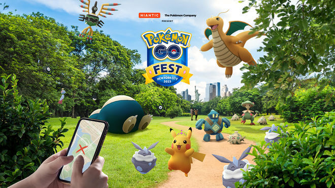 Event poster of the Pokémon GO Fest 2023 in New York City.