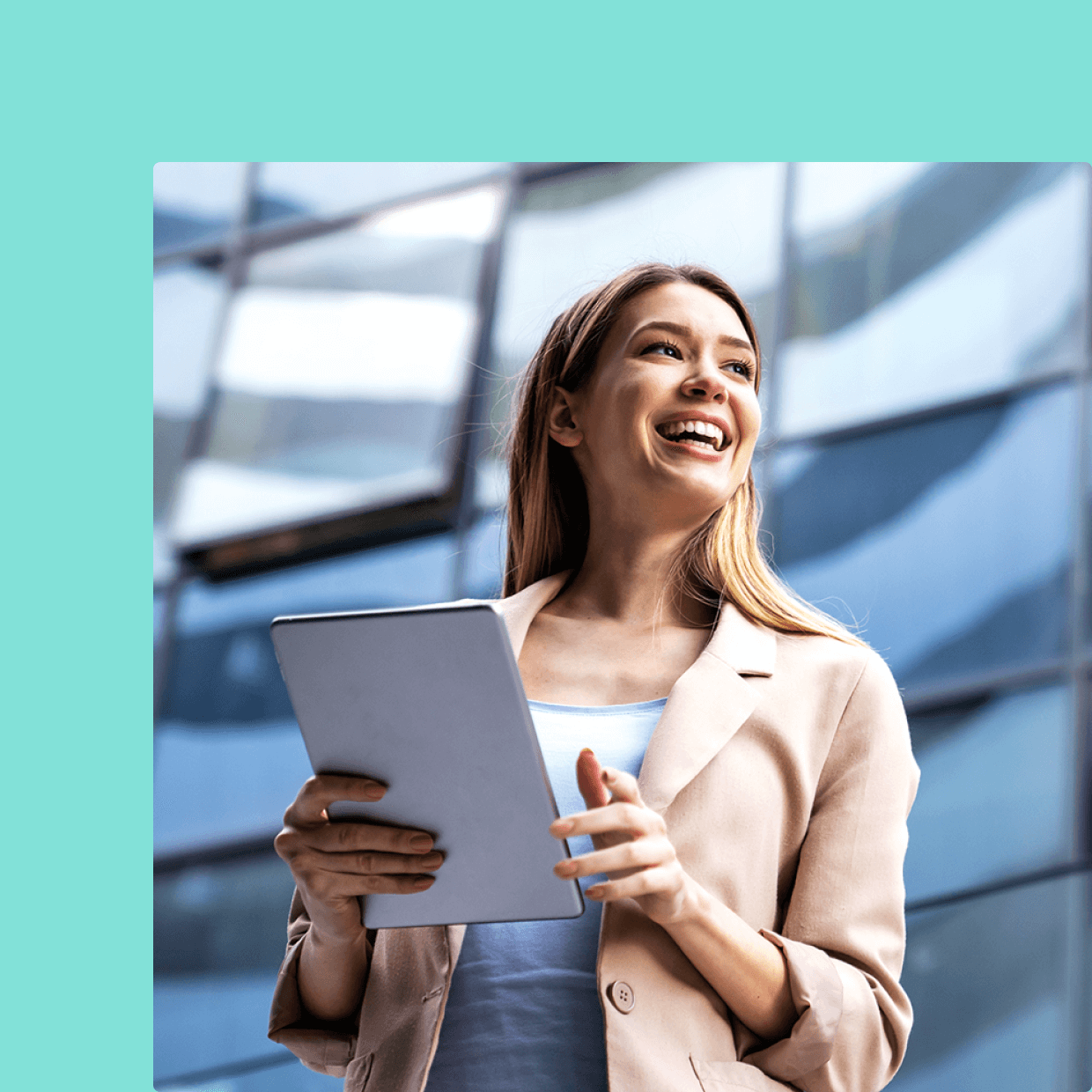 Female data analyst generating business value through data on a tablet.